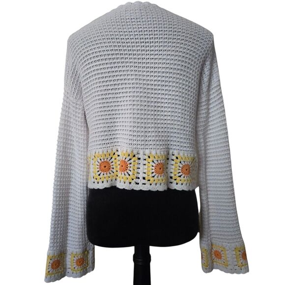 Sincerely Jules M Crochet Knit Sweater Granny Square Grandma Core Butter Yellow - Picture 2 of 11